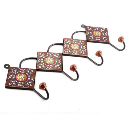Brown Ceramic Floral Tiles Hooks Online